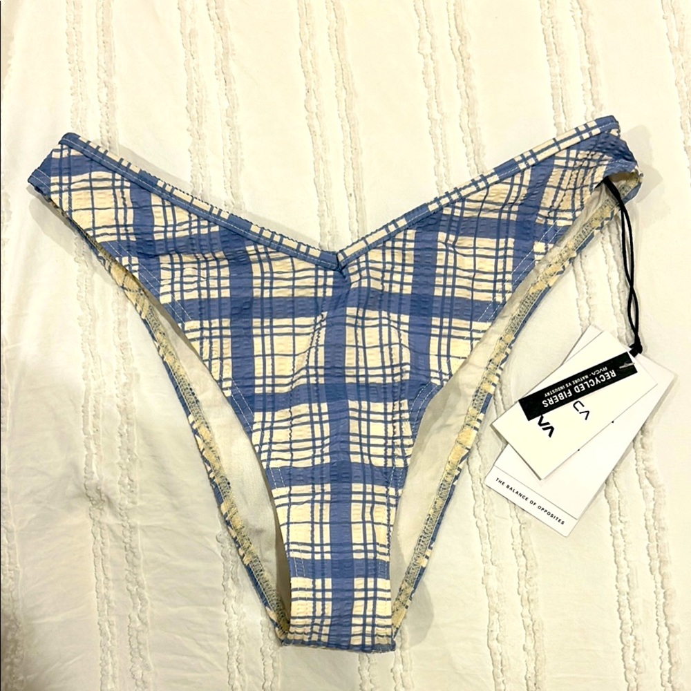 RVCA Blue and Cream Plaid Bikini Bottom